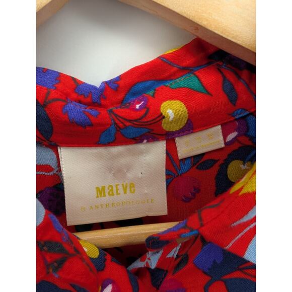 Anthropologie MAEVE Blithe Button Down Shirt Red Fruit Floral Challis - Picture 7 of 8